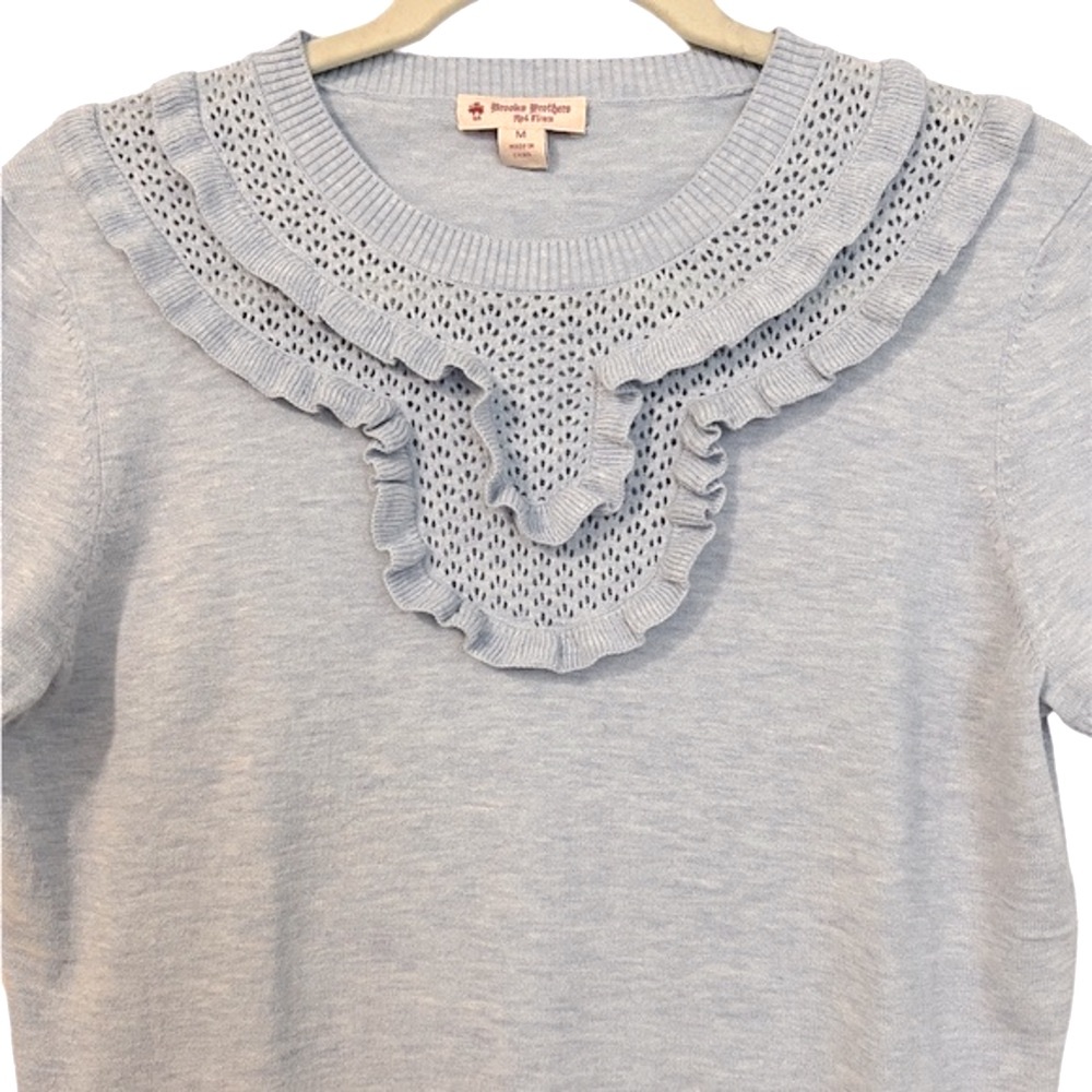Brooks Brothers Red Fleece Light Blue Ruffle Knit Top Crewneck Cotton Blend M - Picture 5 of 8